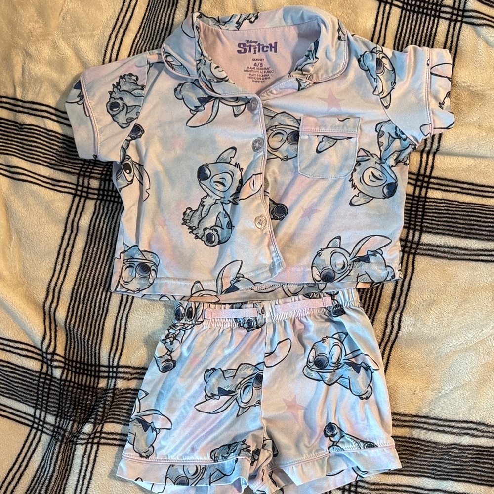 Disney Stitch Kids Pajama Set - Light Blue and White